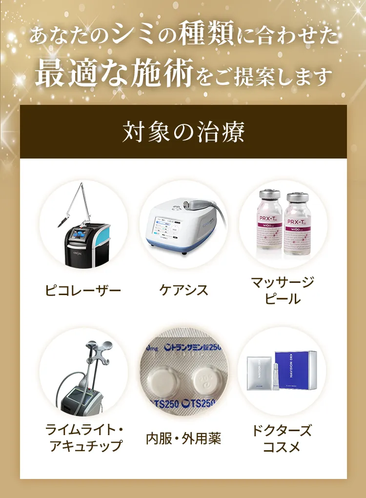 あなたのシミの種類に合わせた 最適な施術をご提案します
