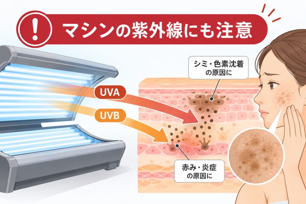 日焼けサロンや日焼けマシンのあとに出る斑点も、紫外線による色素沈着