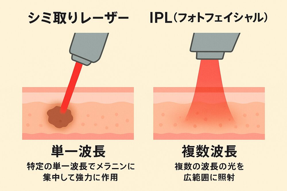 フォトフェイシャル(IPL)との違いとシミ取りレーザーの優位性