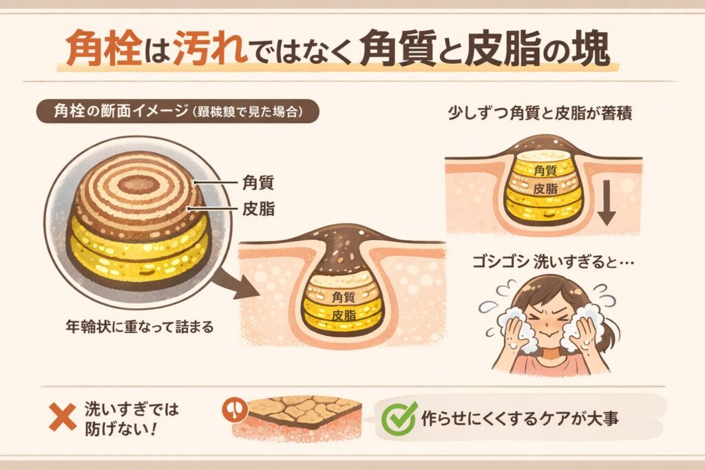 角栓は汚れではなく角質と皮脂の塊