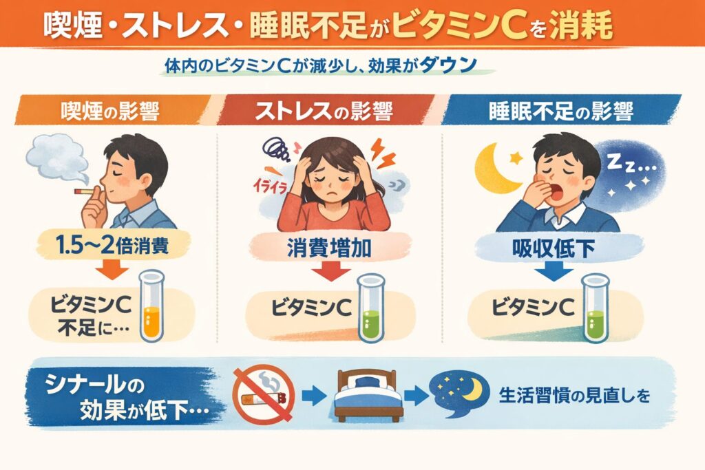 喫煙やストレスがビタミンCの吸収と効果を著しく下げる理由