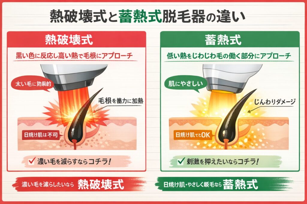 熱破壊式と蓄熱式脱毛器の違い
