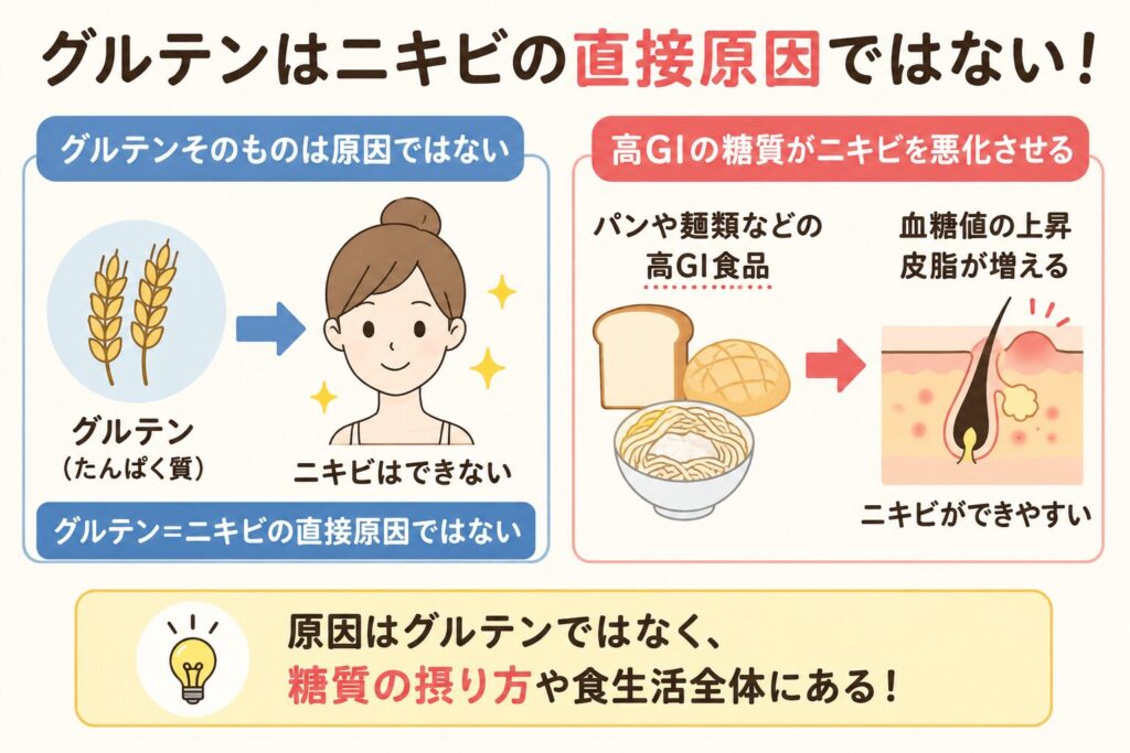 グルテンはニキビの直接原因なのか？