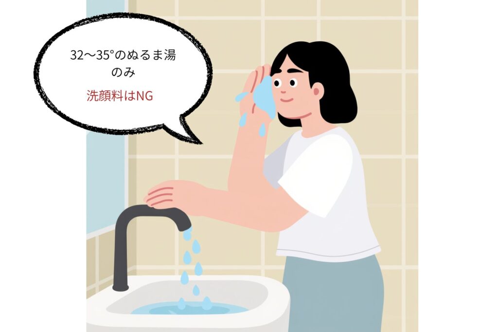 2．ぬるま湯でやさしく洗い流して患部を清潔に保つ