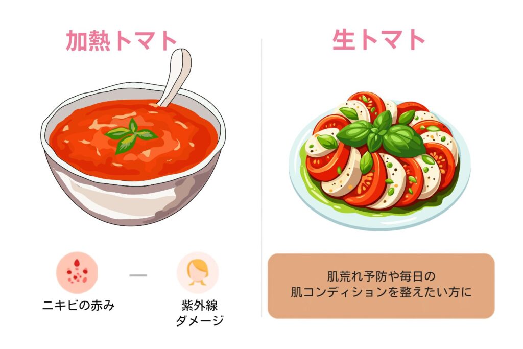 生トマトと加熱トマトを使い分ける