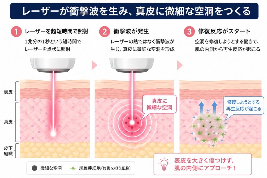 衝撃波で真皮に微細な空洞をつくる