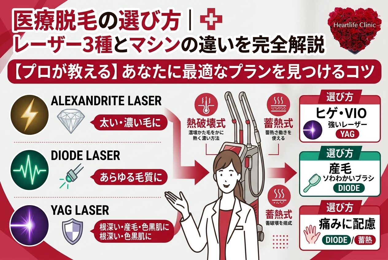 医療脱毛の種類と違い|レーザー3種・脱毛機の選び方を解説