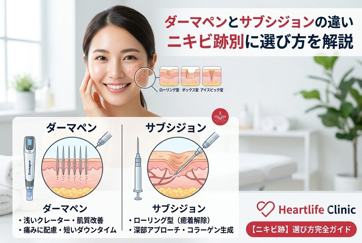 ダーマペンとサブシジョンの違い|ニキビ跡の種類別に選び方を解説