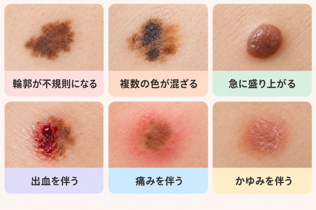シミの色や形が急に変化した