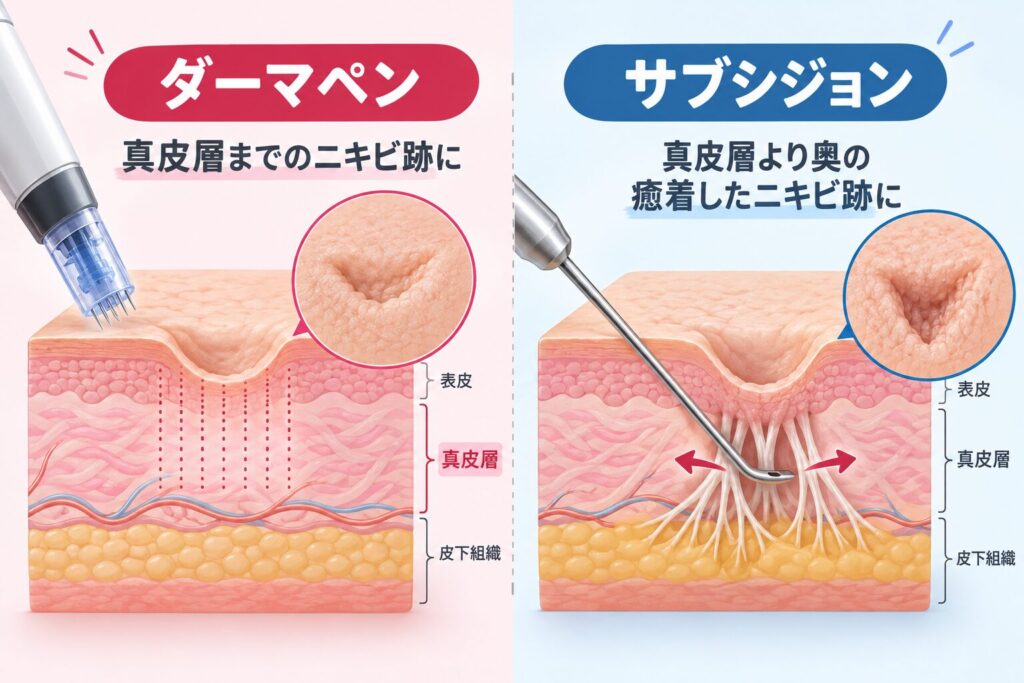 浅いクレーター状のニキビ跡や赤み・色素沈着を改善したい