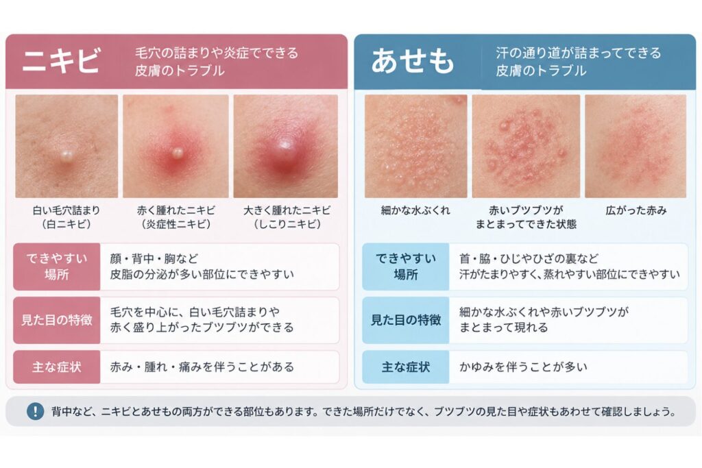 できやすい場所や見た目の違い