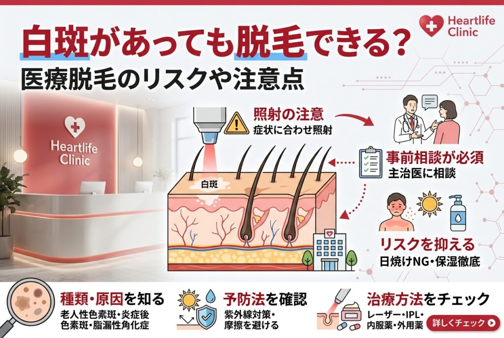 白斑があっても脱毛できる？医療脱毛のリスクや注意点を解説