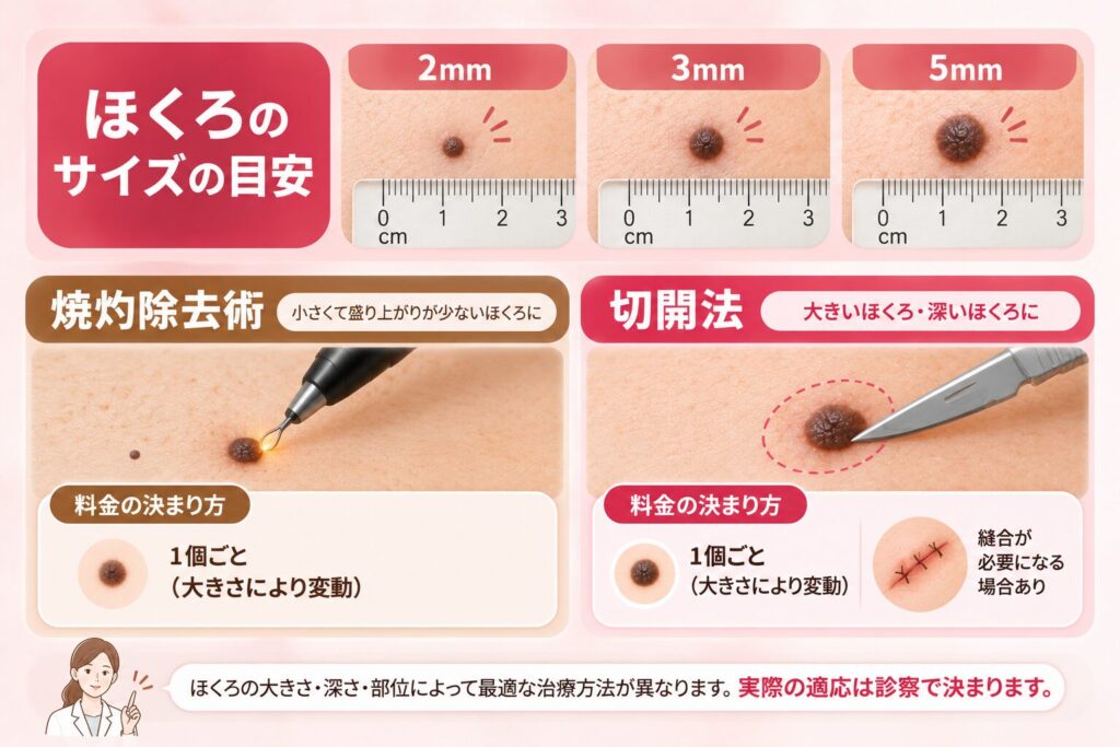 ほくろ取りは大きさと方法で料金が決まる