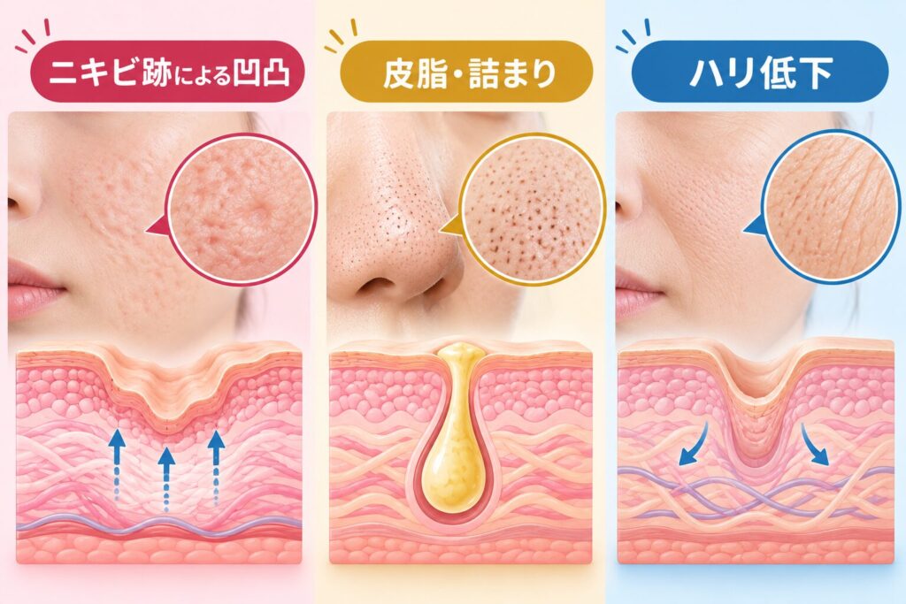 毛穴の開きや肌のごわつきが気になる