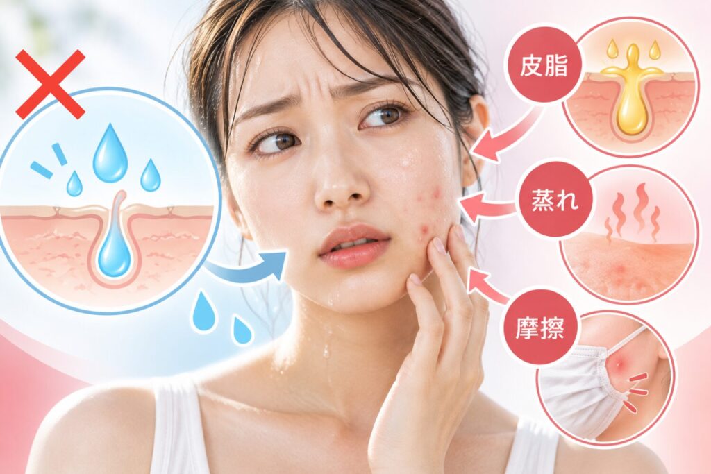 汗をかくとニキビは増える?