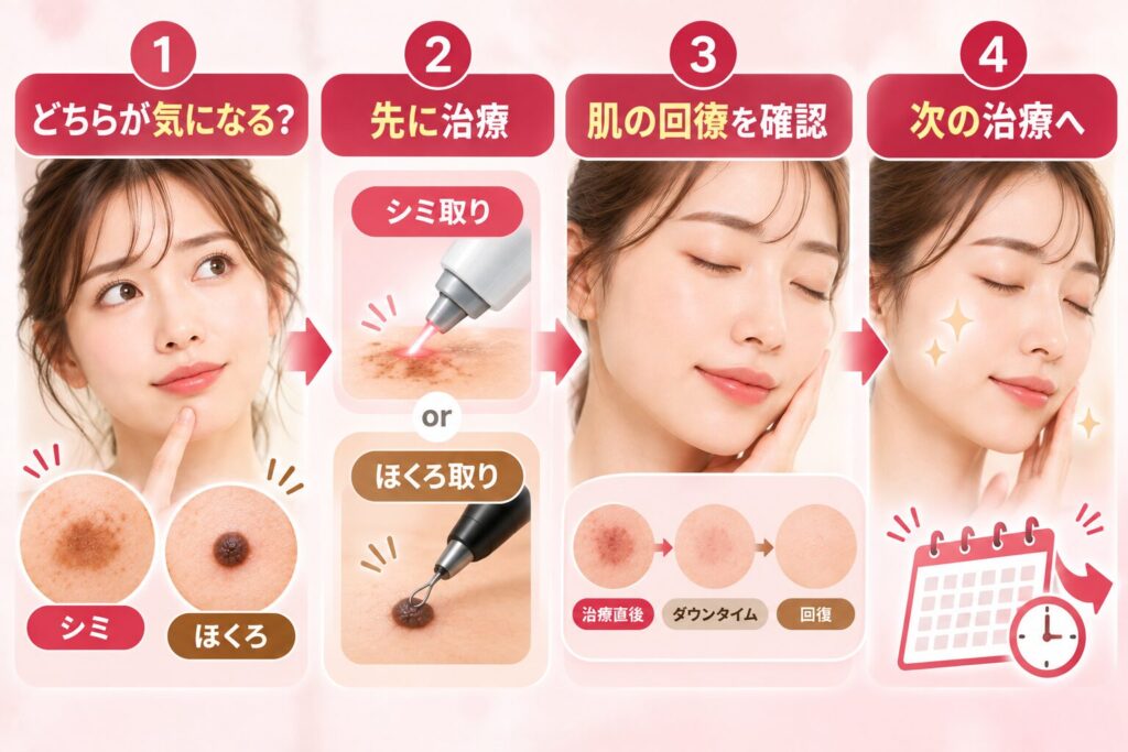 当院では希望と肌状態を確認して順番を決める