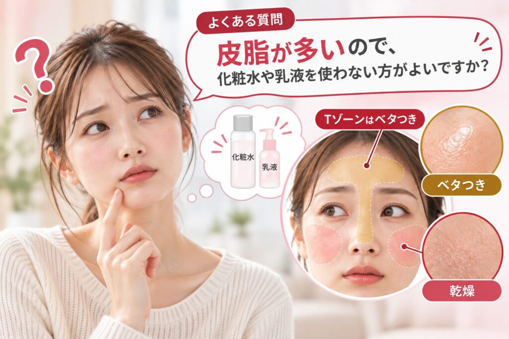 よくある質問：皮脂が多いので、化粧水や乳液を使わない方がよいですか？