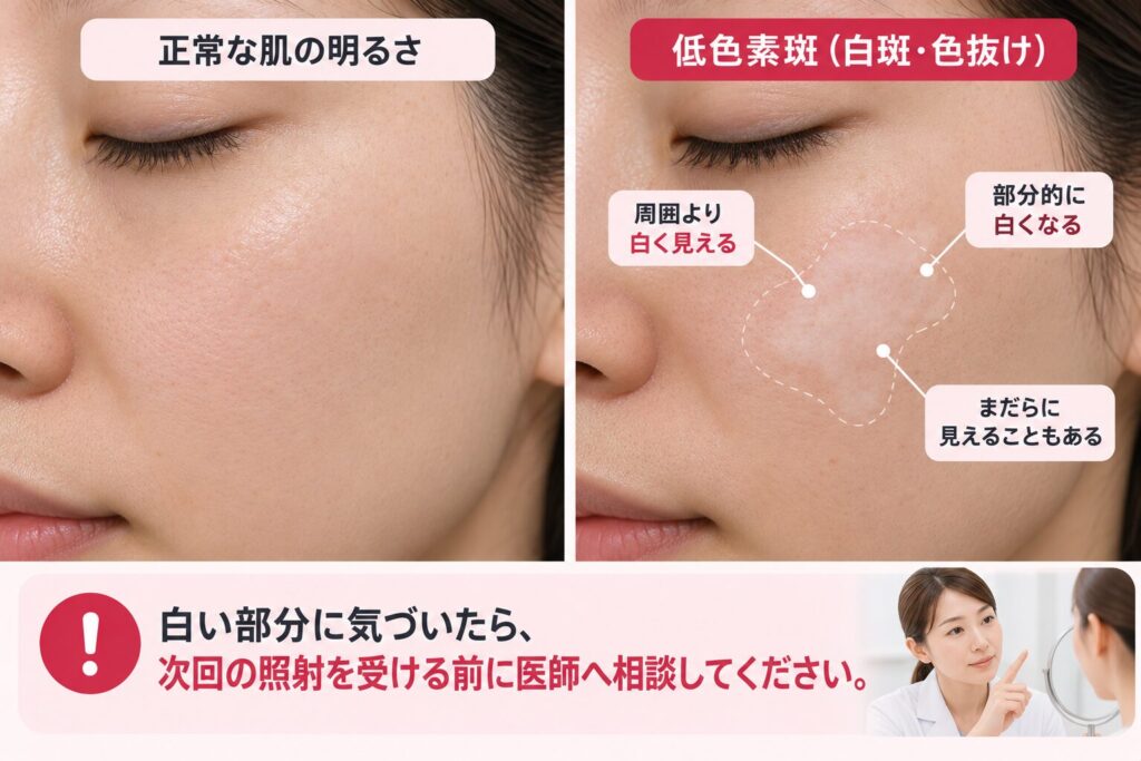 数週間たっても境界のはっきりした白い部分が残るなら受診