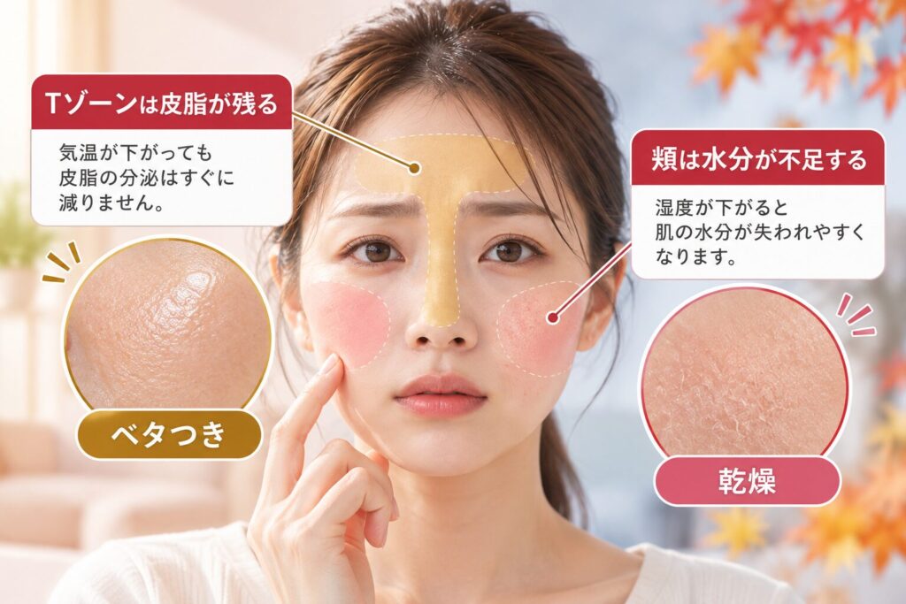 皮脂は残っているのに肌の水分が足りなくなる