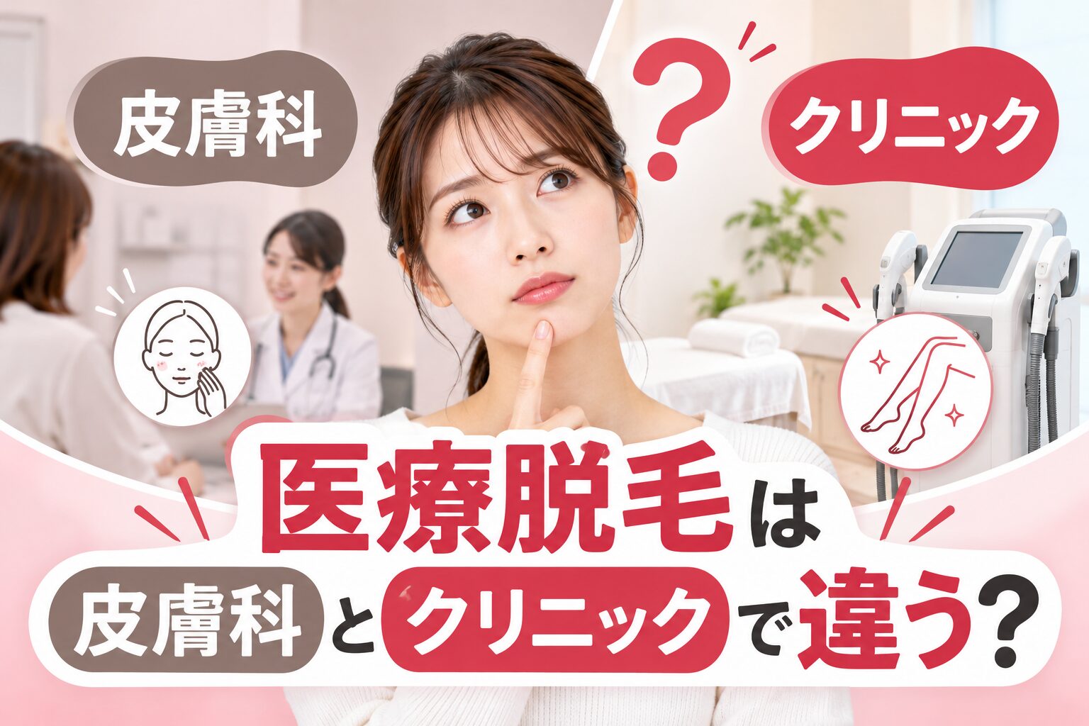 医療脱毛は皮膚科とクリニックで違う?皮膚科・美容皮膚科・美容外科・脱毛専門の違いと選び方