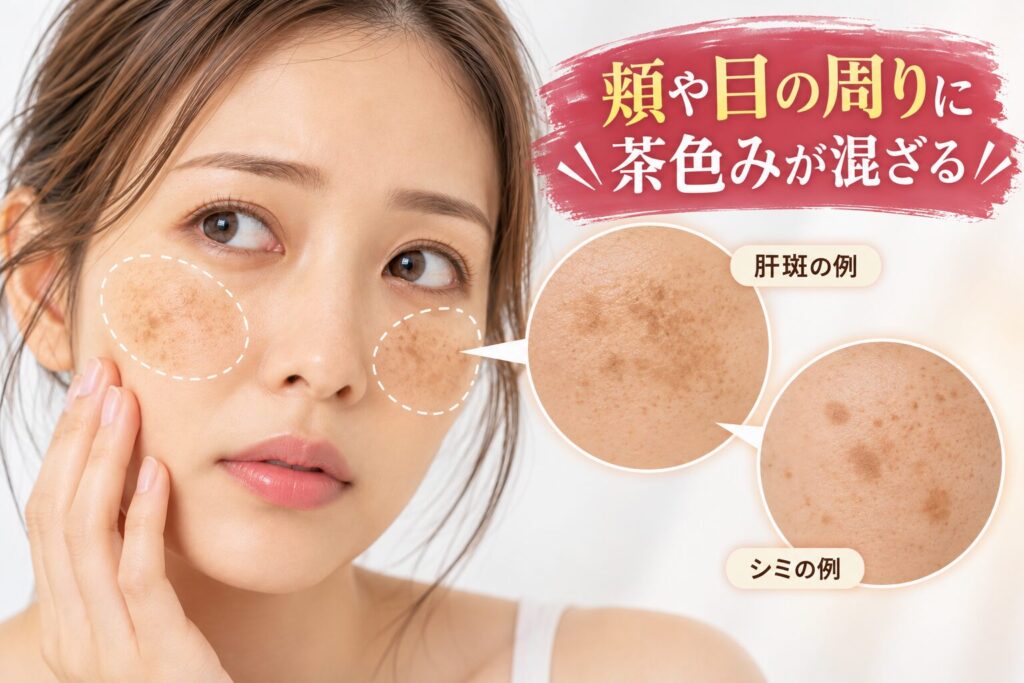 頬や目の周りに茶色みが混ざる