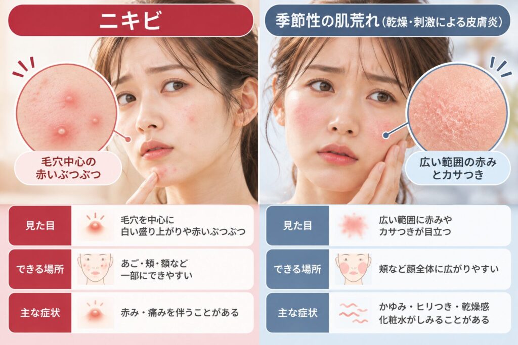 ニキビと季節性の肌荒れの見分け方