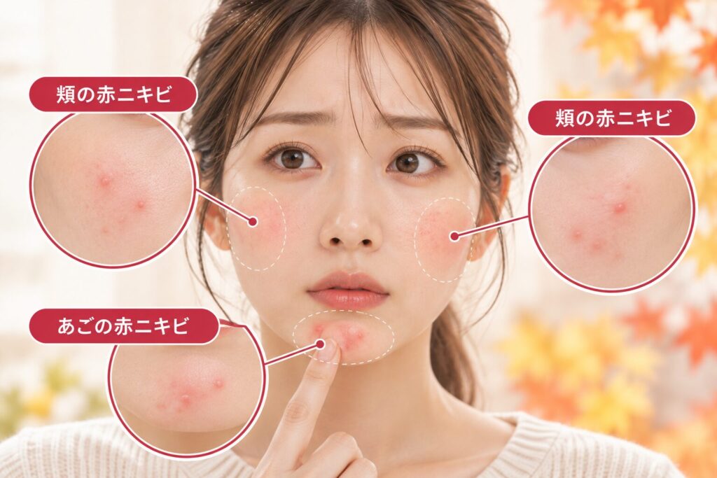 あごや頬に赤みを伴って繰り返しやすい
