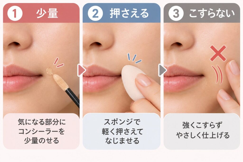 口周りの黒ずみはコンシーラーを薄く重ねて隠す