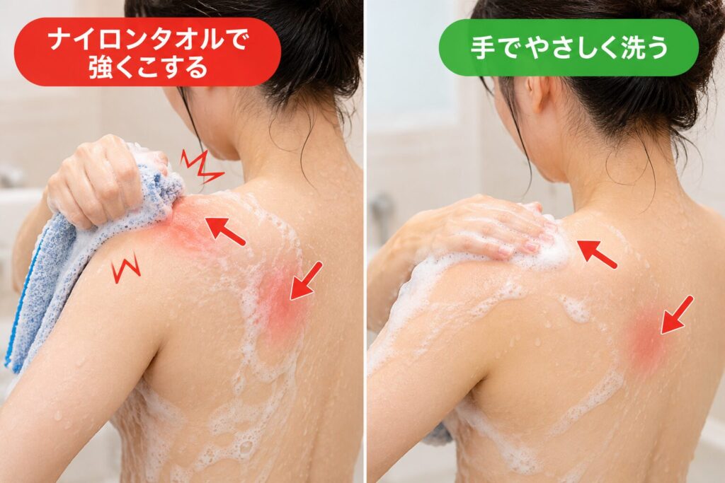 繰り返す摩擦は肩や背中の色素沈着につながる