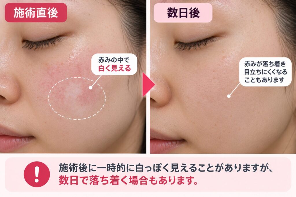 施術直後の赤みが引いた後の一時的な白っぽさは数日で戻る