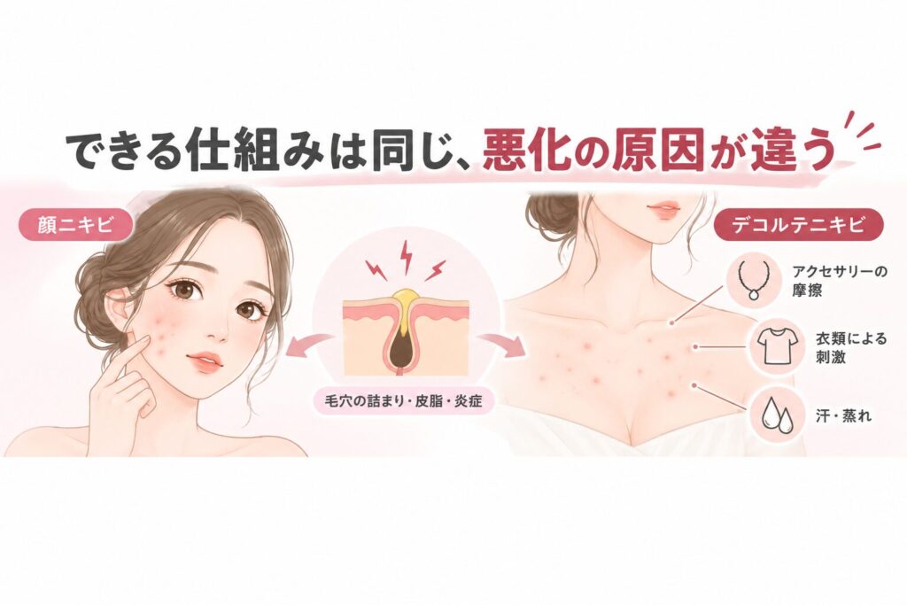 デコルテニキビとは?顔ニキビとの違い