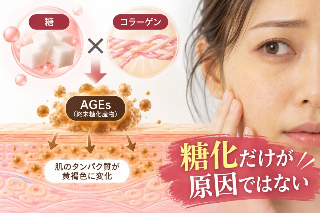 糖化：糖とタンパク質の結びつきで黄褐色になるとされる