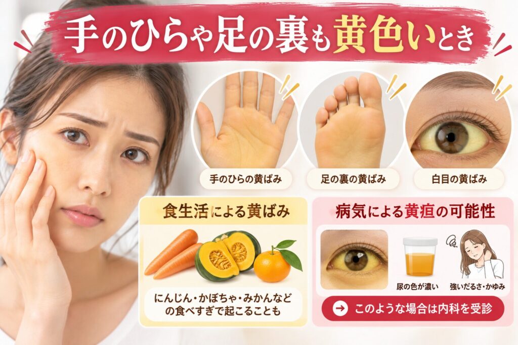 手のひらや足の裏も黄色いとき